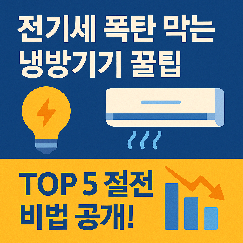 텍스트로 이루어짐. 전기세 폭탄막는 냉방기기 꿀팁 TOP5 비법공개