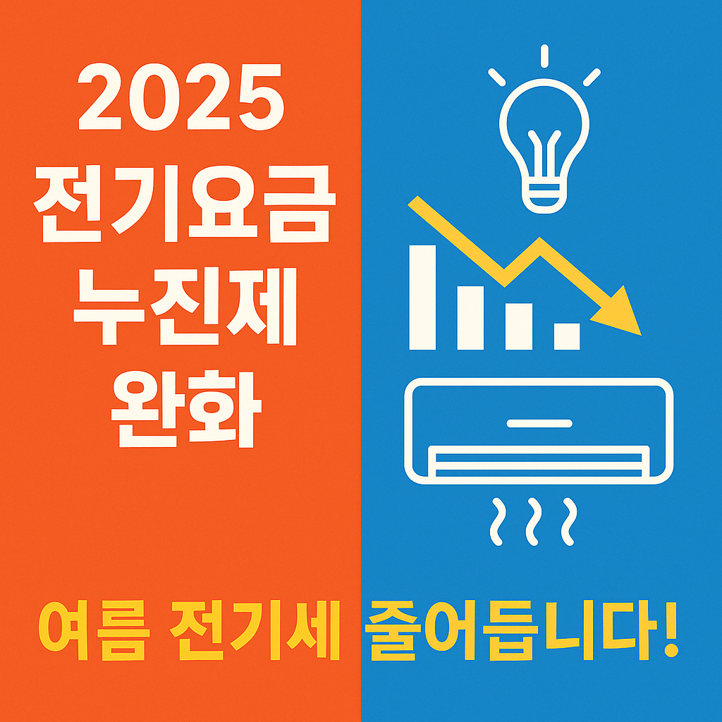 주황과 파랑. 전기요금누진제 완화 텍스트, 오른쪽은 그래프느낌